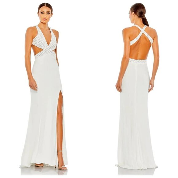 MAC DUGGAL Sequin Sheath Gown in White Size US 10 - Picture 1 of 8